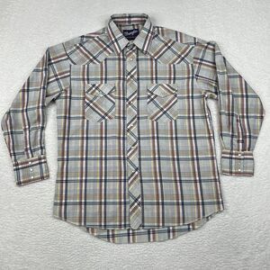 Vintage Wrangler Shirt Mens Large X‎ Long Tails Beige Plaid Pearl Snap Western